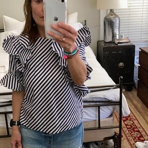 MSGM stripe poplin ruffle top